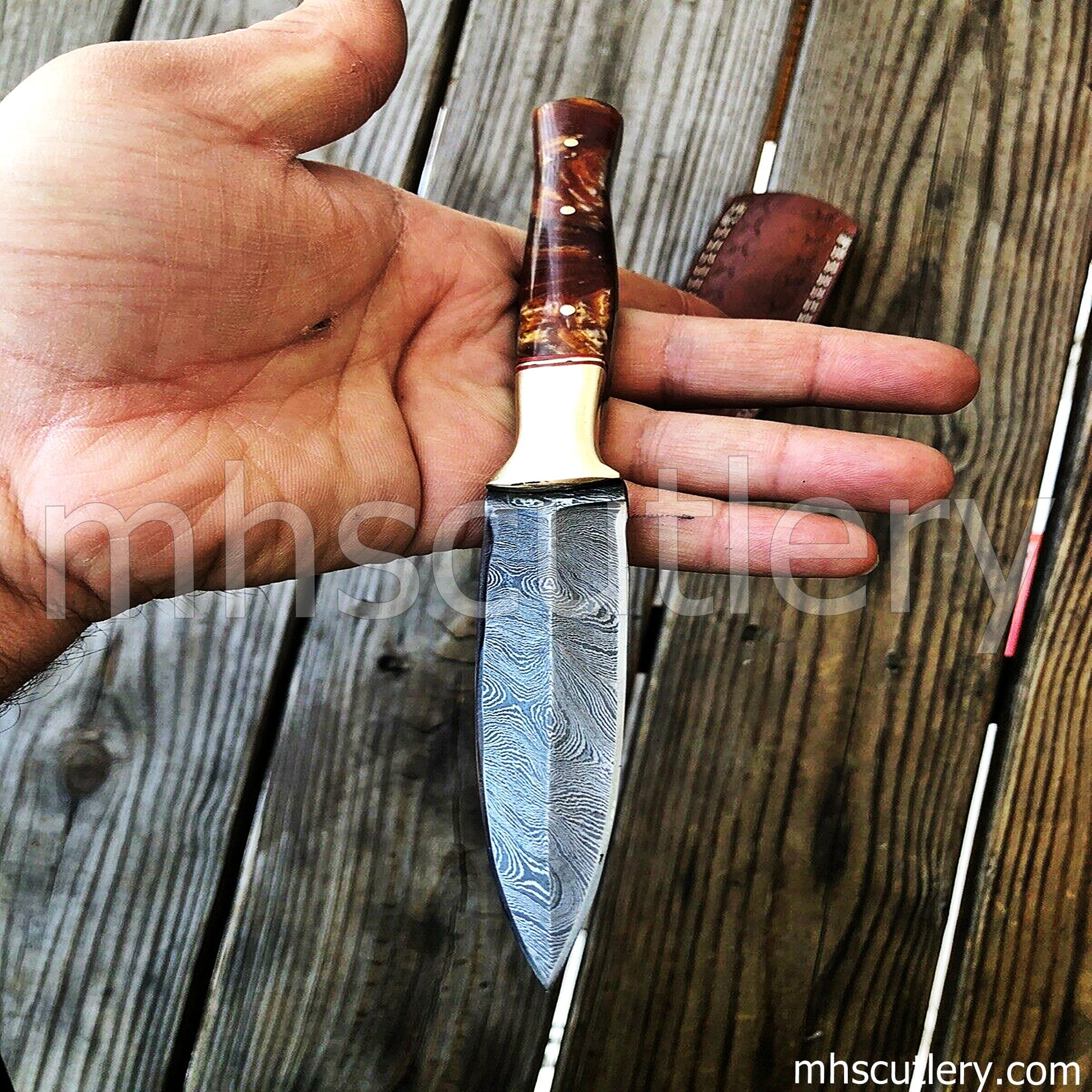 Damascus Steel Boot Dagger Knife / Resin Handle | mhscutlery